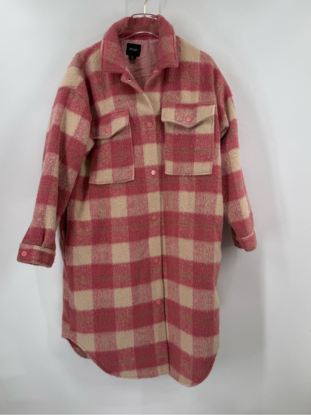 Nasty Gal pink and cream check coat size 8